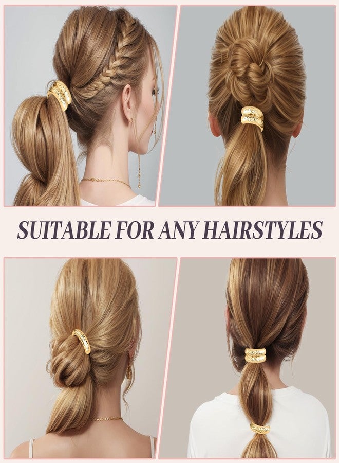 JIRIS 2PCS Metal Hair Tie For Women,Gold Cuffs,Metal Geometric Gold Hair Ties, Hair Accessories Stretchy and Non-Damage Ponytail Holders,Ponytail Cuff Hair Bands For Hair Styling(SET7) - Image 4